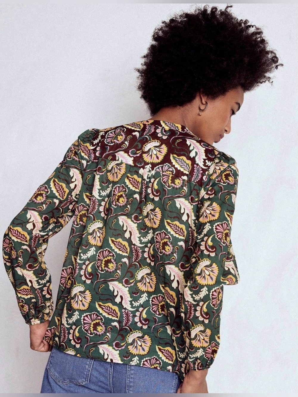 Boden Corrine Cotton Top Ornate Meadow Floral Blouse Dark Green - size 12 - Picture 2 of 9